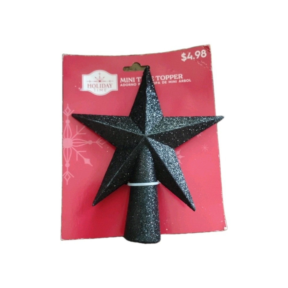 Holiday Time Charcoal Gray Glitter Star Mini Christmas‎ Tree Topper, 5.5"H, New